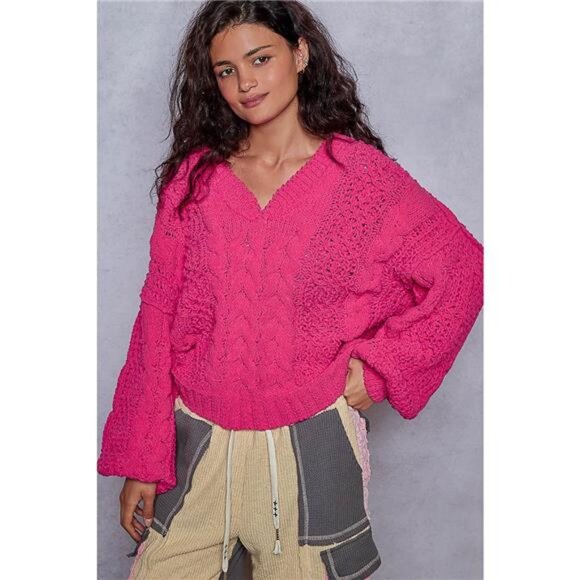 POL Cable-Knit Solid V-Neck Cropped Sweater - Picture 10 of 11